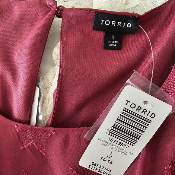 Torrid Burgundy Chiffon Clipdot Star Dress 1X (14-16) - Picture 5 of 5